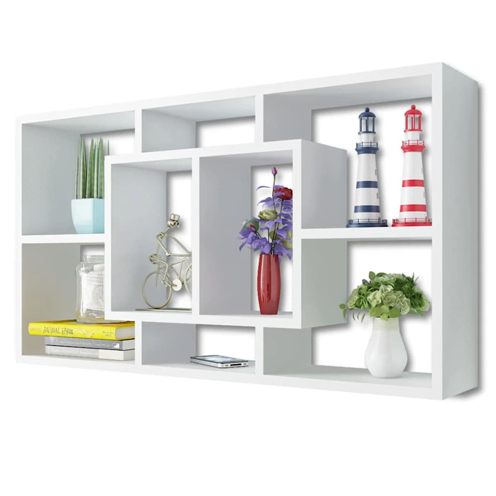 242548 Floating Wall Display Shelf 8 Compartments White - 85 x 16 x 47.5 cm