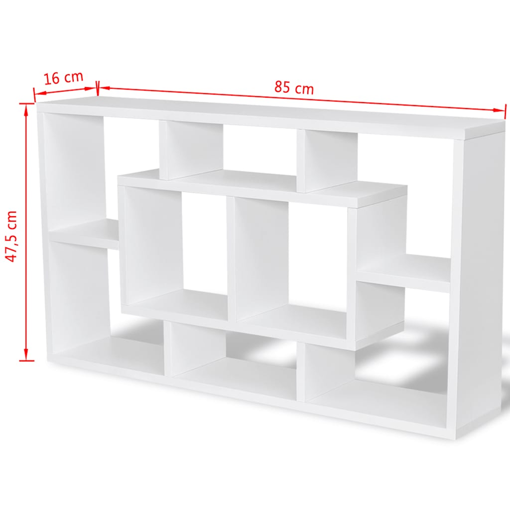 242548 Floating Wall Display Shelf 8 Compartments White - 85 x 16 x 47.5 cm