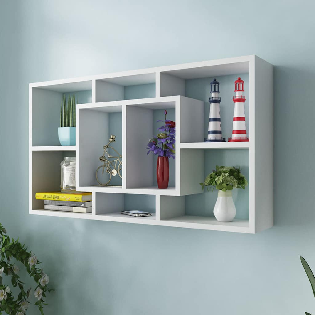 242548 Floating Wall Display Shelf 8 Compartments White - 85 x 16 x 47.5 cm