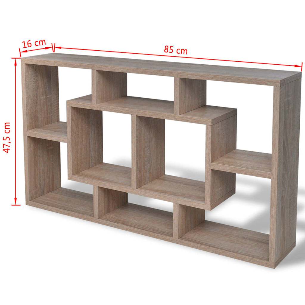 242549 Floating Wall Display Shelf 8 Compartments Oak Colour - Brown - 85 x 16 x 47.5 cm