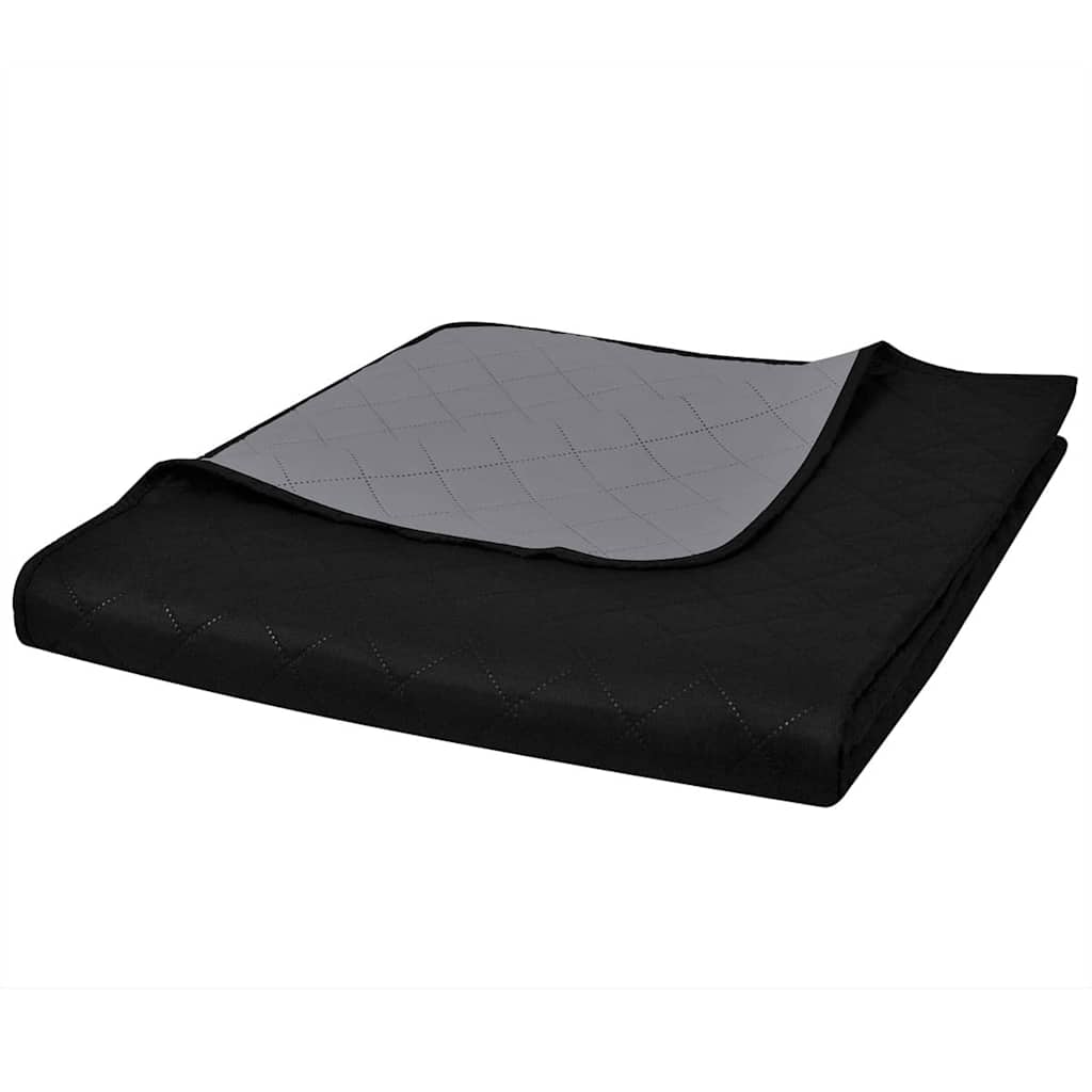 130883 Double-sided Quilted Bedspread Black/Grey 170 x 210 cm - 210 x 170 cm