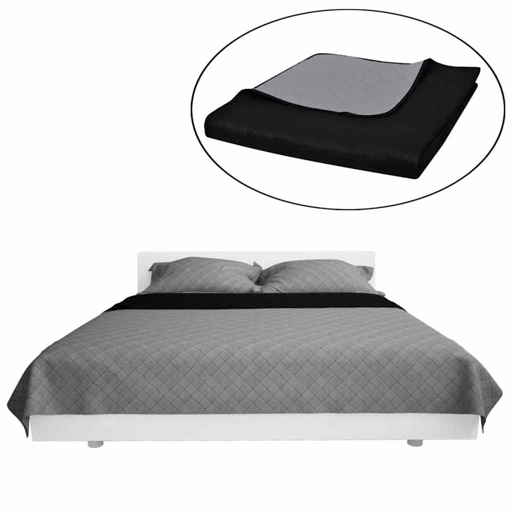130883 Double-sided Quilted Bedspread Black/Grey 170 x 210 cm - 210 x 170 cm