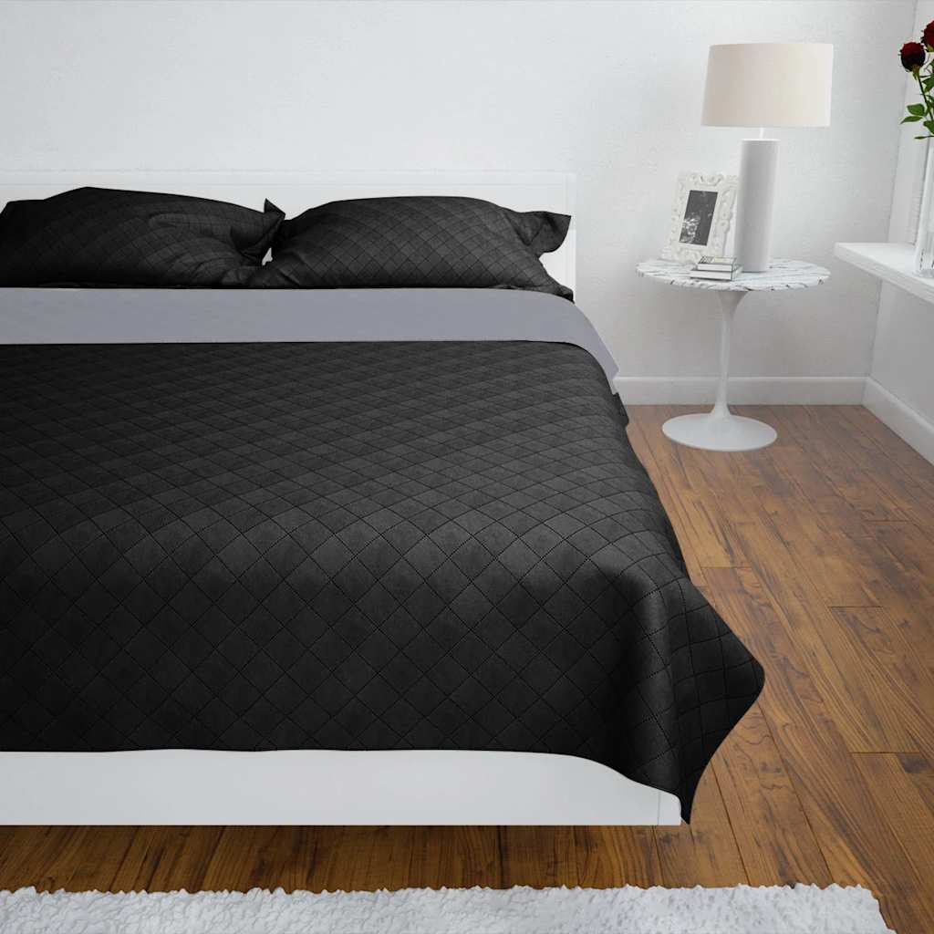 130883 Double-sided Quilted Bedspread Black/Grey 170 x 210 cm - 210 x 170 cm