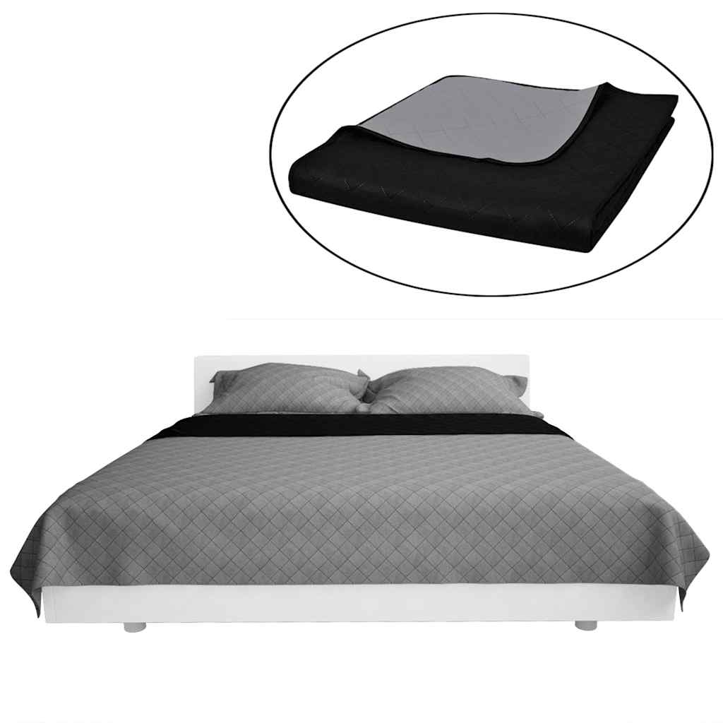 130884 Double-sided Quilted Bedspread Black/Grey 220 x 240 cm - 240 x 220 cm