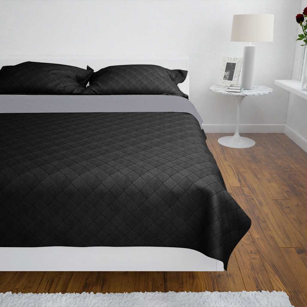 130885 Double-sided Quilted Bedspread Black/Grey 230 x 260 cm - 260 x 230 cm