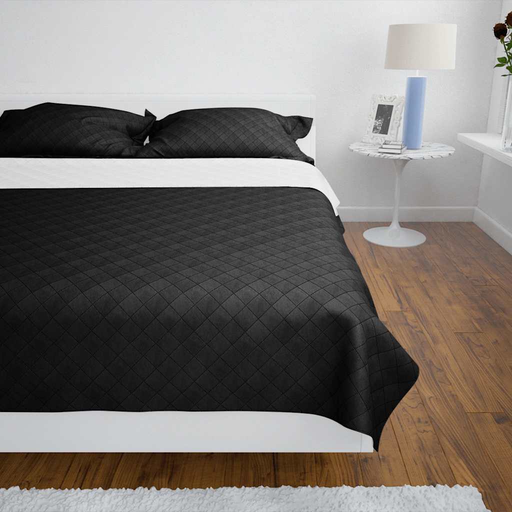 130886 Double-sided Quilted Bedspread Black/White 170 x 210 cm - 210 x 170 cm