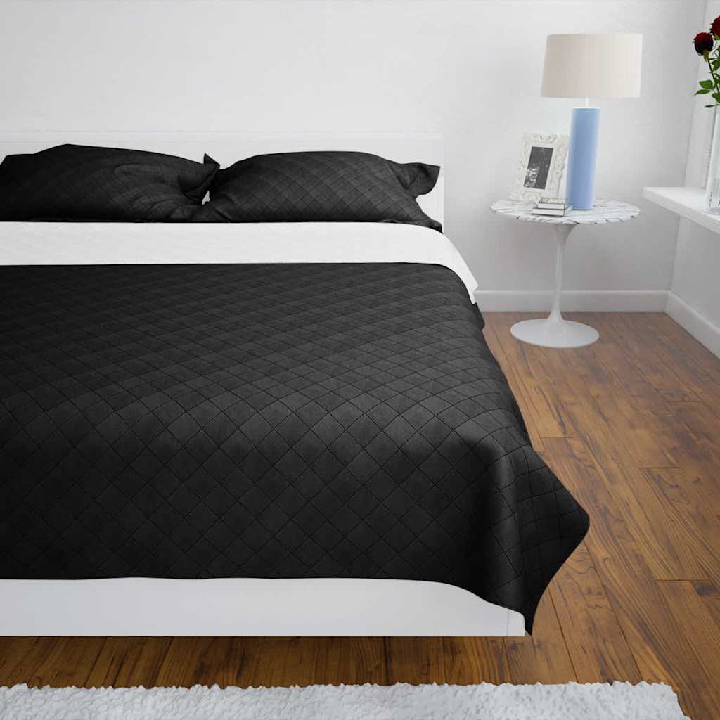 130887 Double-sided Quilted Bedspread Black/White 220 x 240 cm - 240 x 220 cm