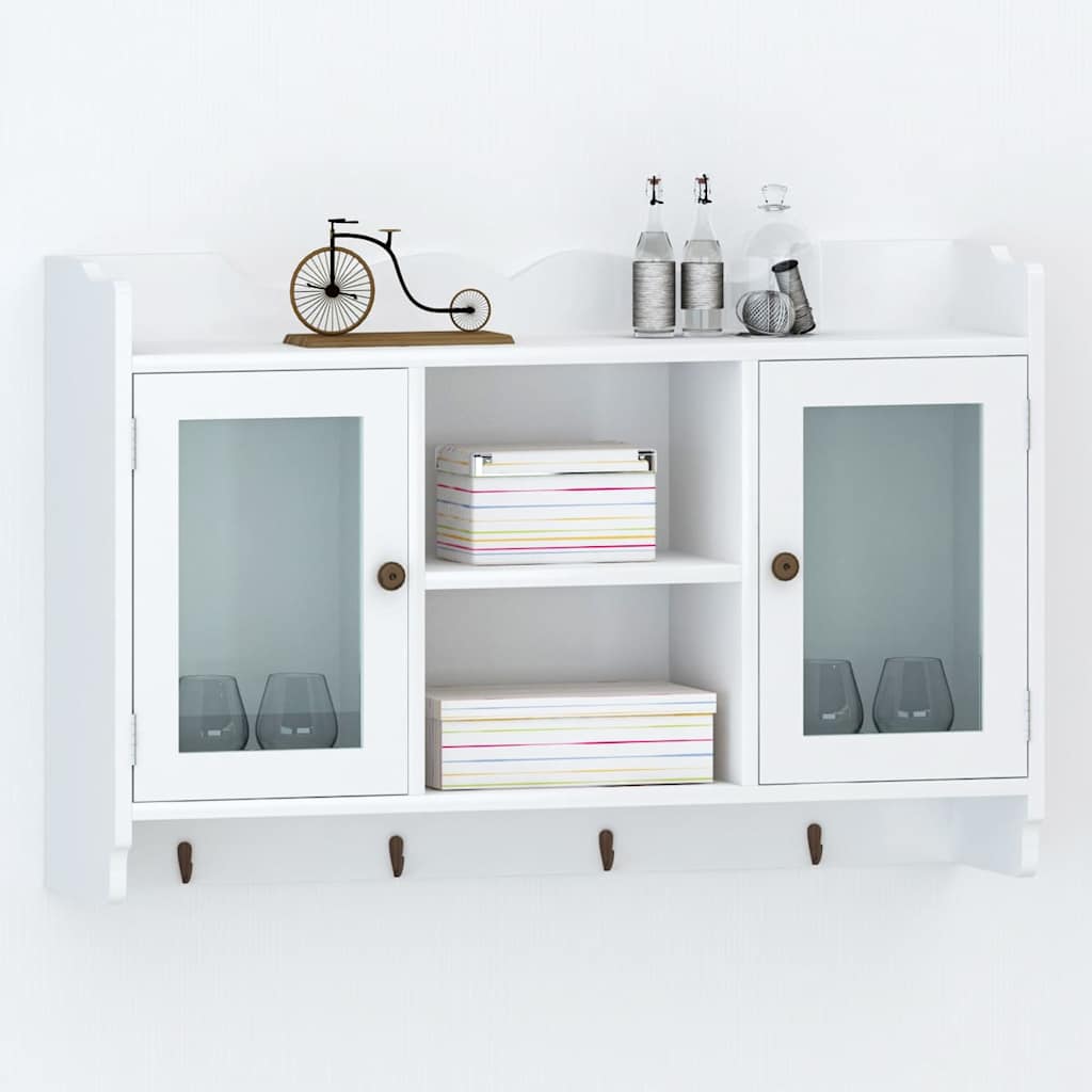 vidaXL White MDF Wall Cabinet Display Shelf Book/DVD/Glass Storage - 68 x 17 x 44 cm