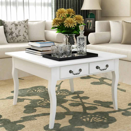 vidaXL Coffee Table with 4 Drawers White - 80 x 80 x 50 cm