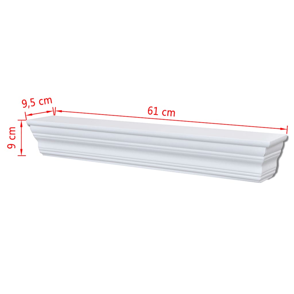 242439 vidaXL Wall Shelves ""Aaliyah"" 2 pcs White - 61 x 9.5 x 9 cm
