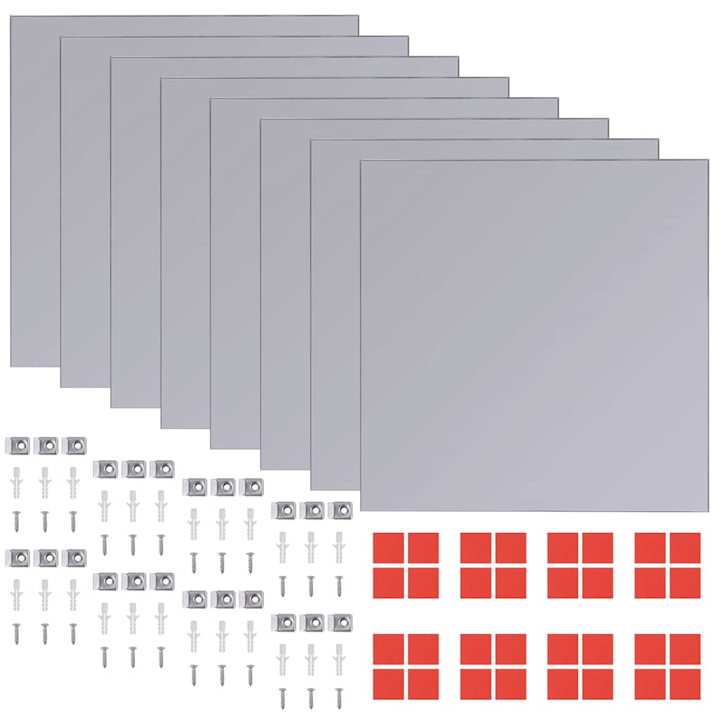 242729 vidaXL Frameless Mirror Tiles Glass 8 pcs 20,5 cm - Silver - 20.5 x 20.5 x 0.4 cm