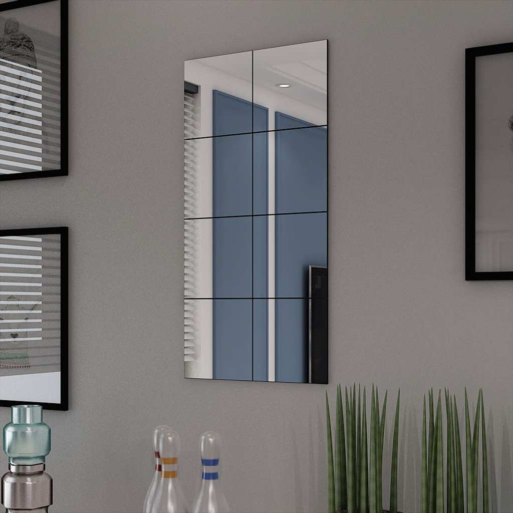 242729 vidaXL Frameless Mirror Tiles Glass 8 pcs 20,5 cm - Silver - 20.5 x 20.5 x 0.4 cm