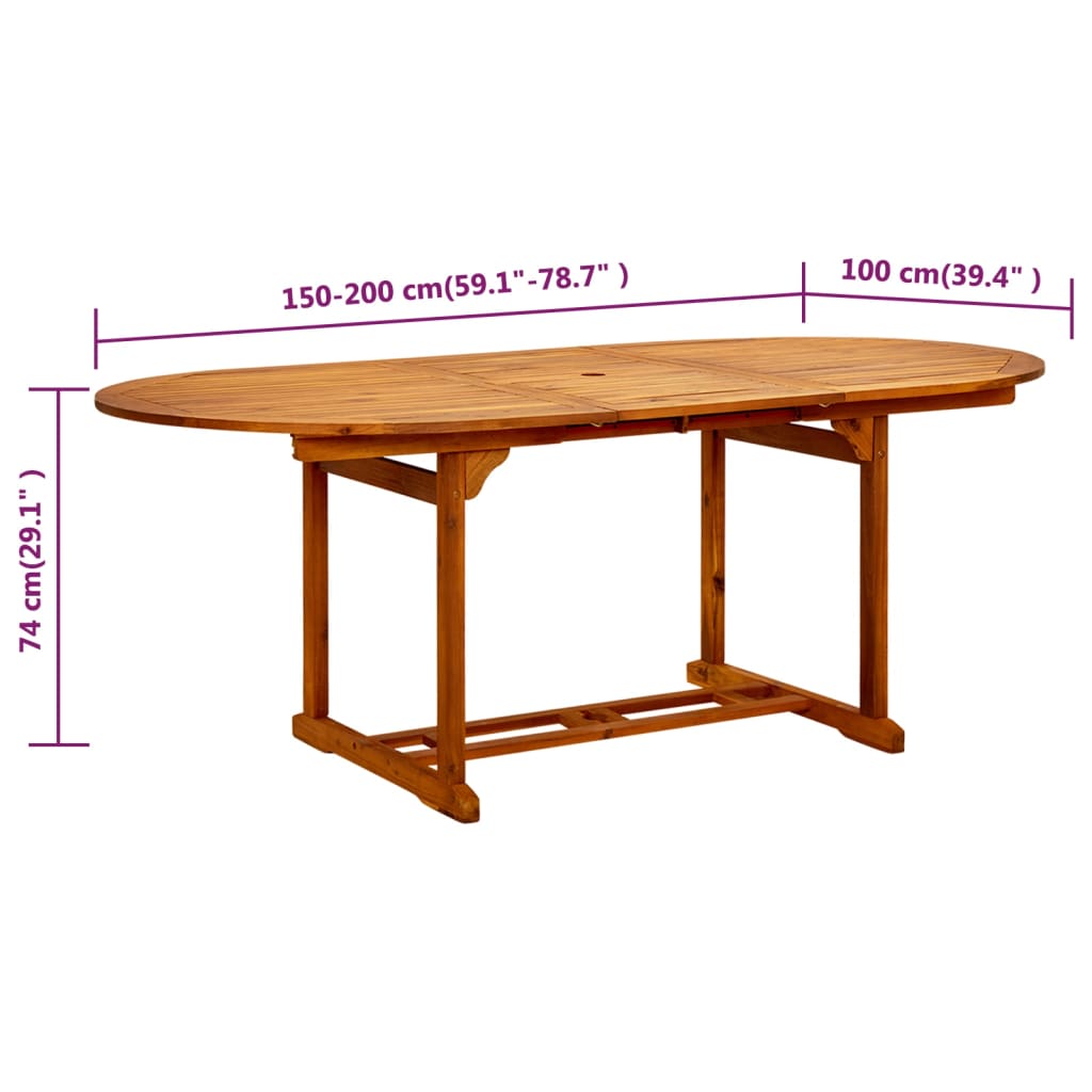 vidaXL Garden Table (150-200)x100x75 cm Solid Acacia Wood - Brown - 200 x 100 x 75 cm