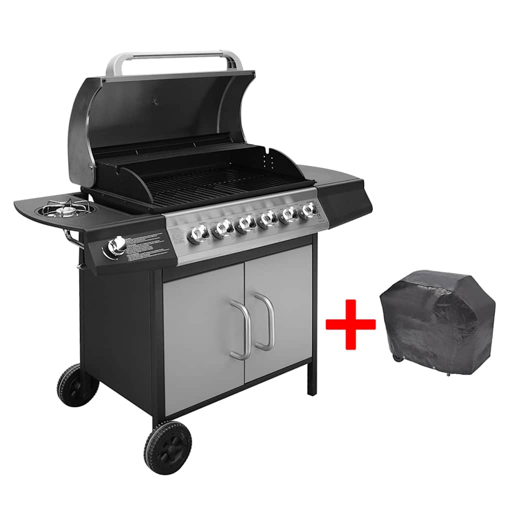 vidaXL Gas Barbecue Grill 6+1 Cooking Zone Black and Silver - Multicolour