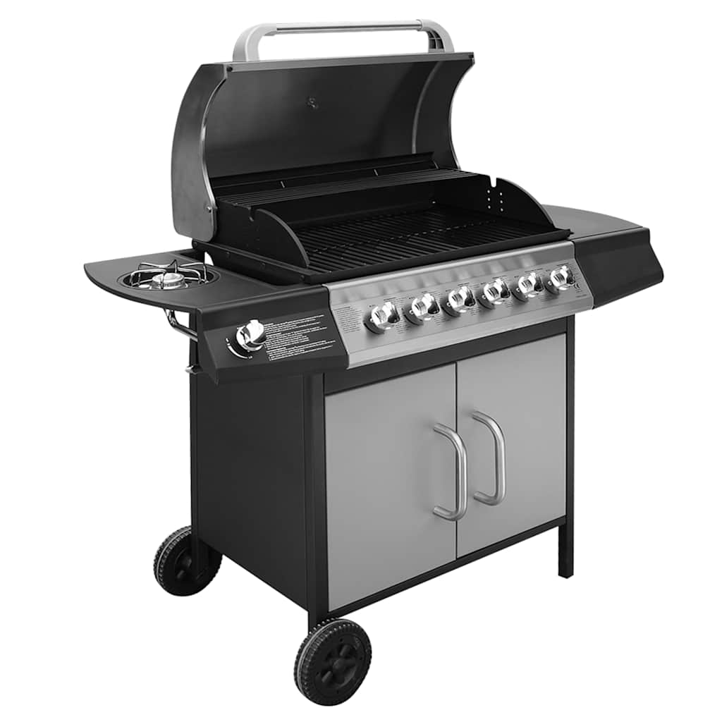 vidaXL Gas Barbecue Grill 6+1 Cooking Zone Black and Silver - Multicolour