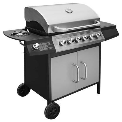 vidaXL Gas Barbecue Grill 6+1 Cooking Zone Black and Silver - Multicolour