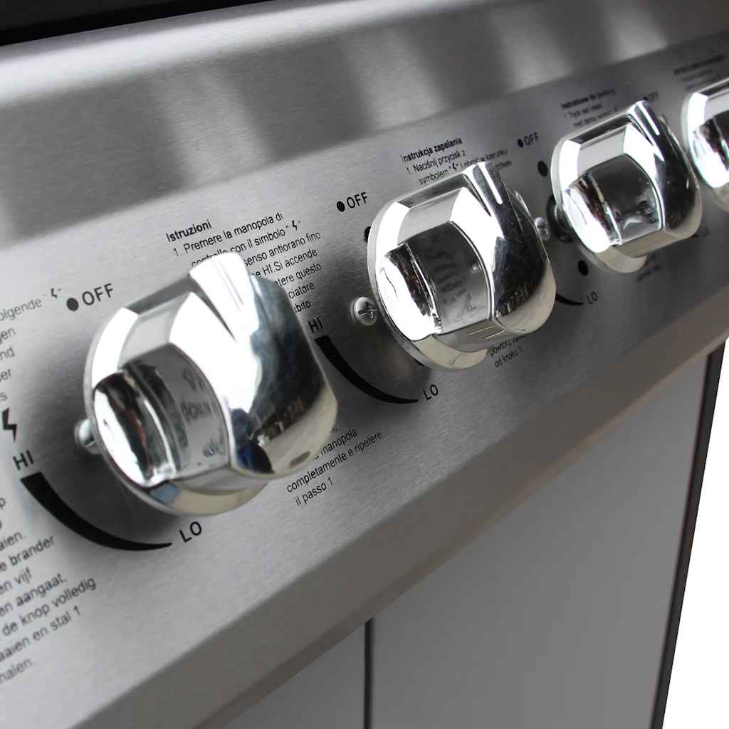 vidaXL Gas Barbecue Grill 6+1 Cooking Zone Black and Silver - Multicolour