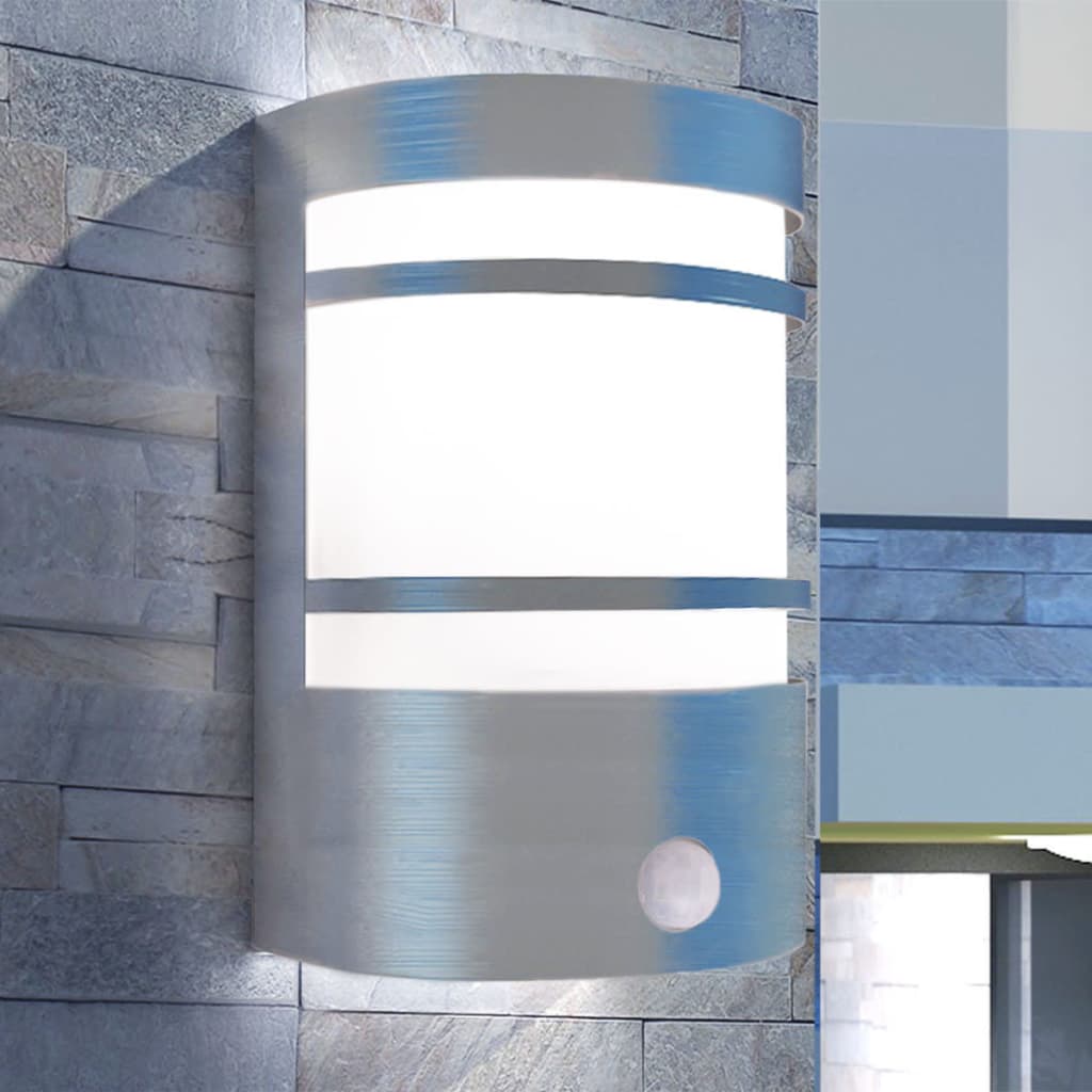 vidaXL Outdoor Wall Light with Sensor Stainless Steel - Silver