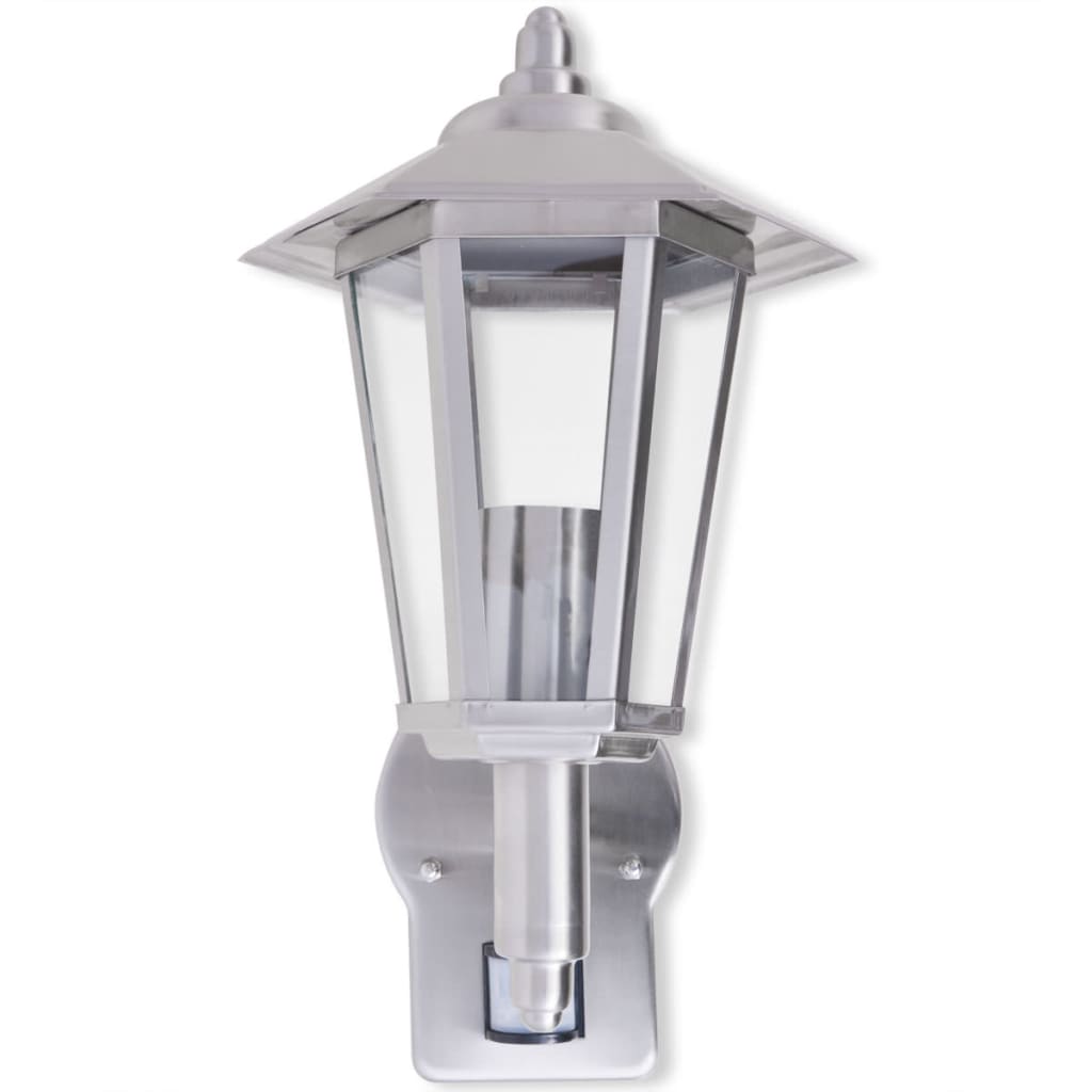 vidaXL Outdoor Uplight Wall Lantern with Sensor Stainless Steel - Silver