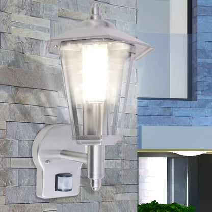 vidaXL Outdoor Uplight Wall Lantern with Sensor Stainless Steel - Silver