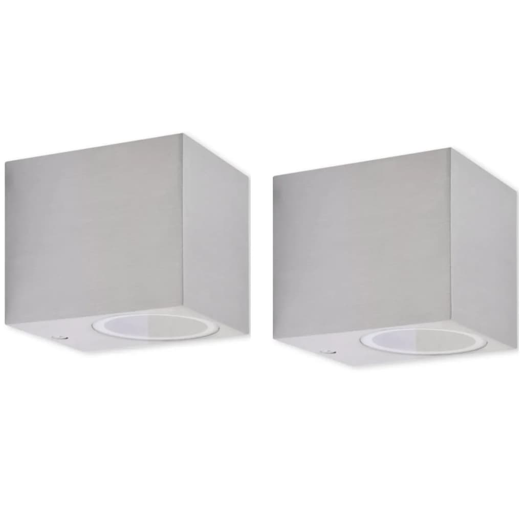 vidaXL Cube Outdoor Wall Lights 2 pcs - Silver - 6.8 x 9.2 x 8.1 cm