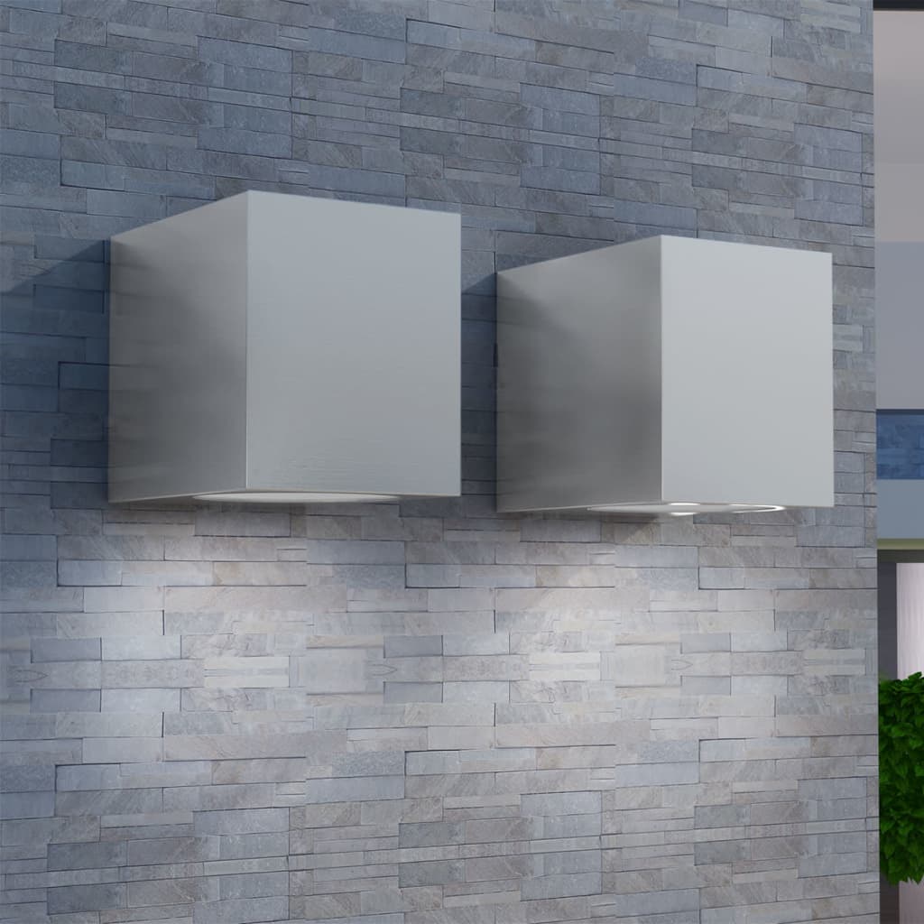 vidaXL Cube Outdoor Wall Lights 2 pcs - Silver - 6.8 x 9.2 x 8.1 cm