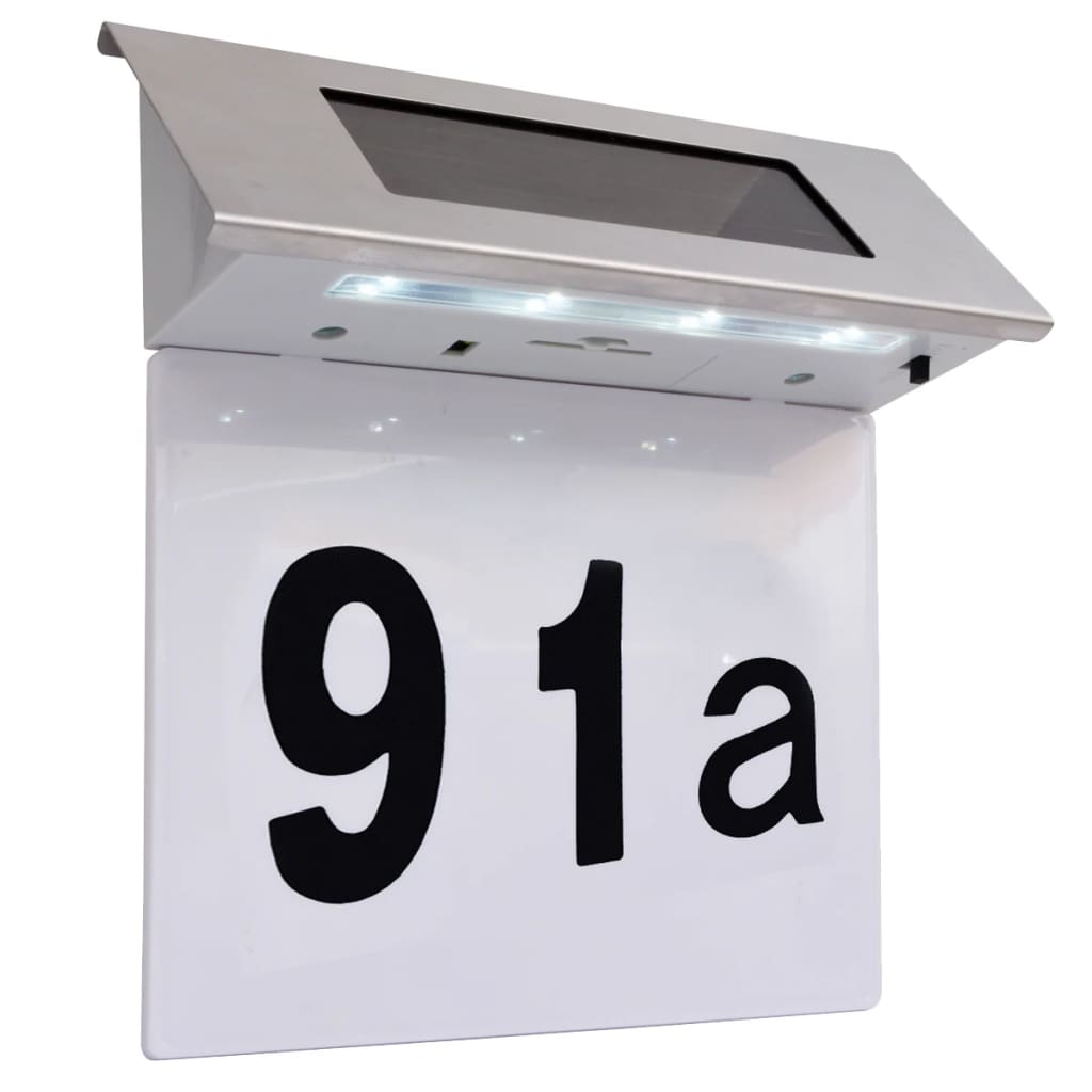 vidaXL Solar LED House Number Light Stainless Steel - White