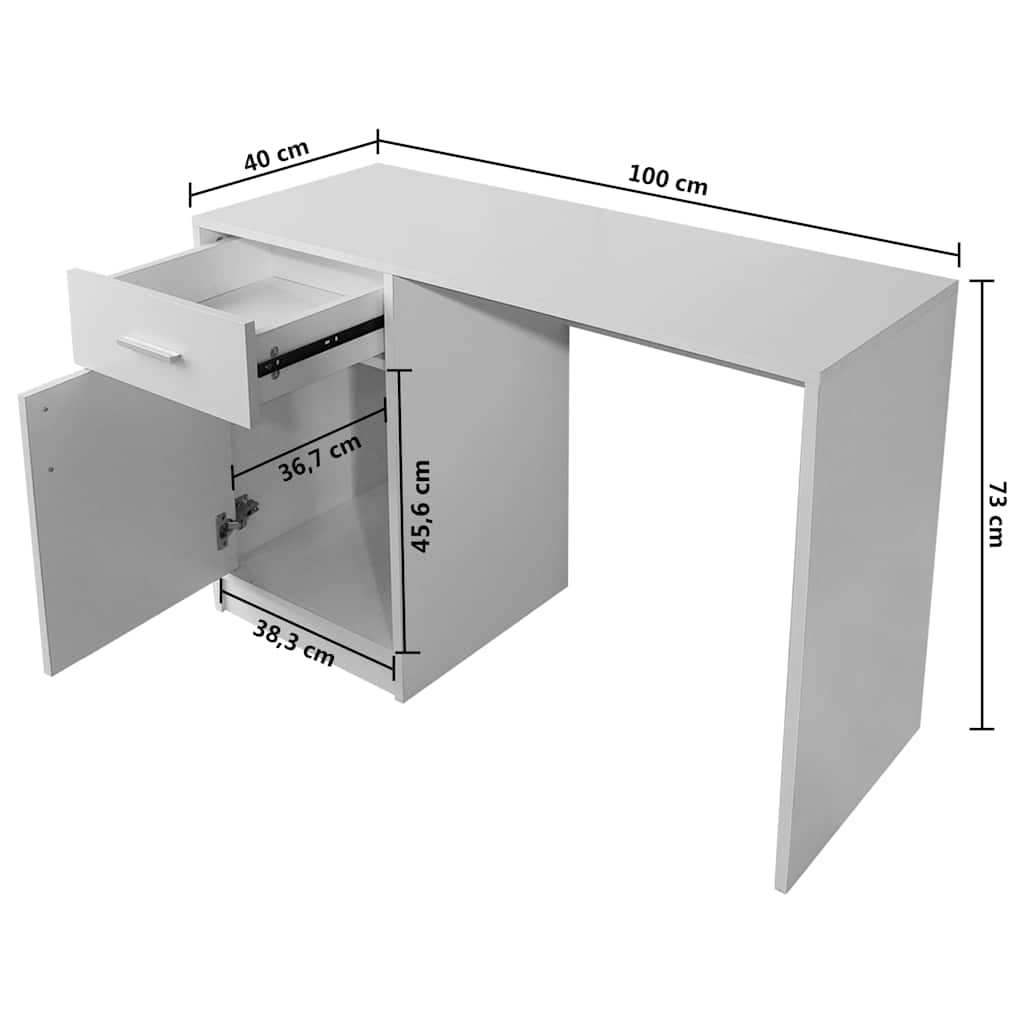 vidaXL Desk with Drawer and Cabinet White 100x40x73 cm