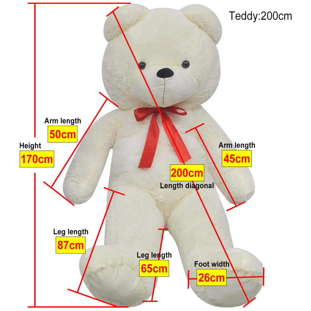 vidaXL Teddy Bear Cuddly Toy Plush White 170 cm - 200 cm
