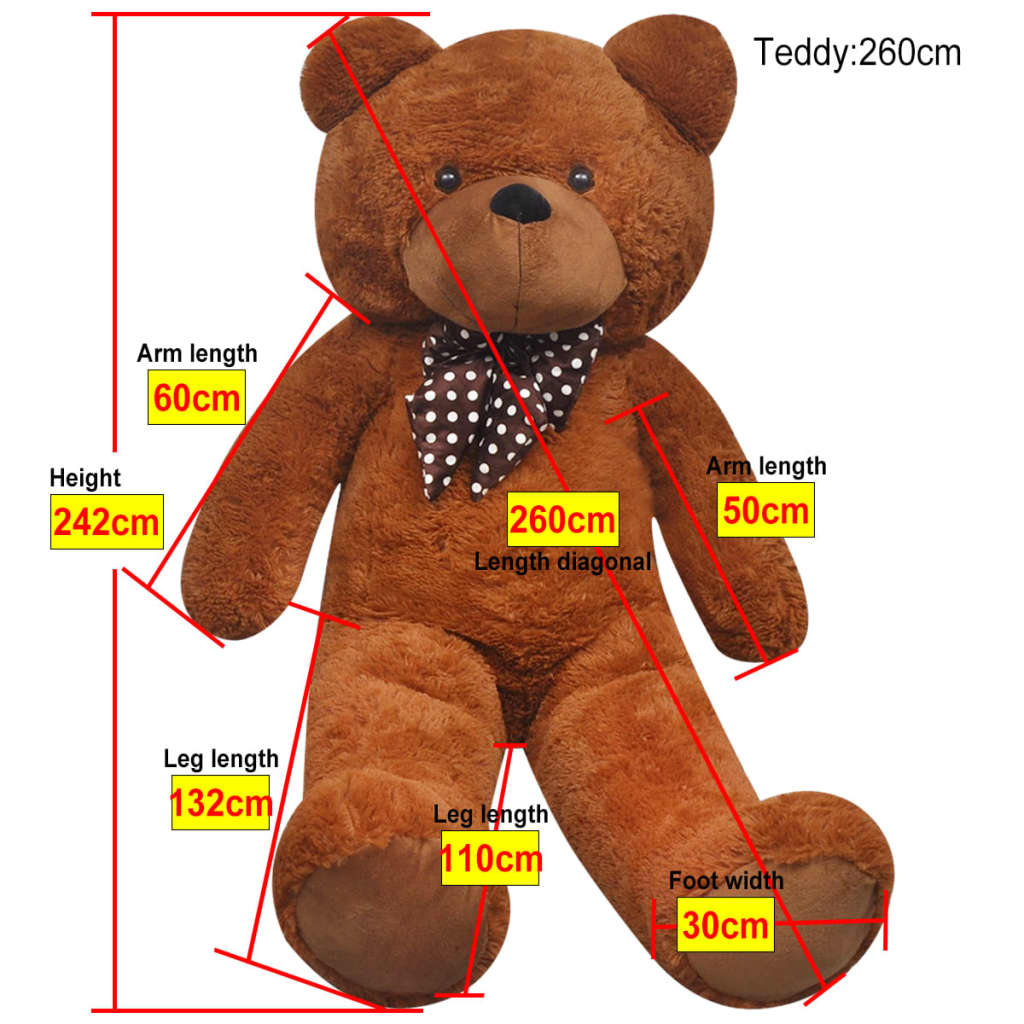 vidaXL Teddy Bear Cuddly Toy Plush Brown 242 cm - 260 cm