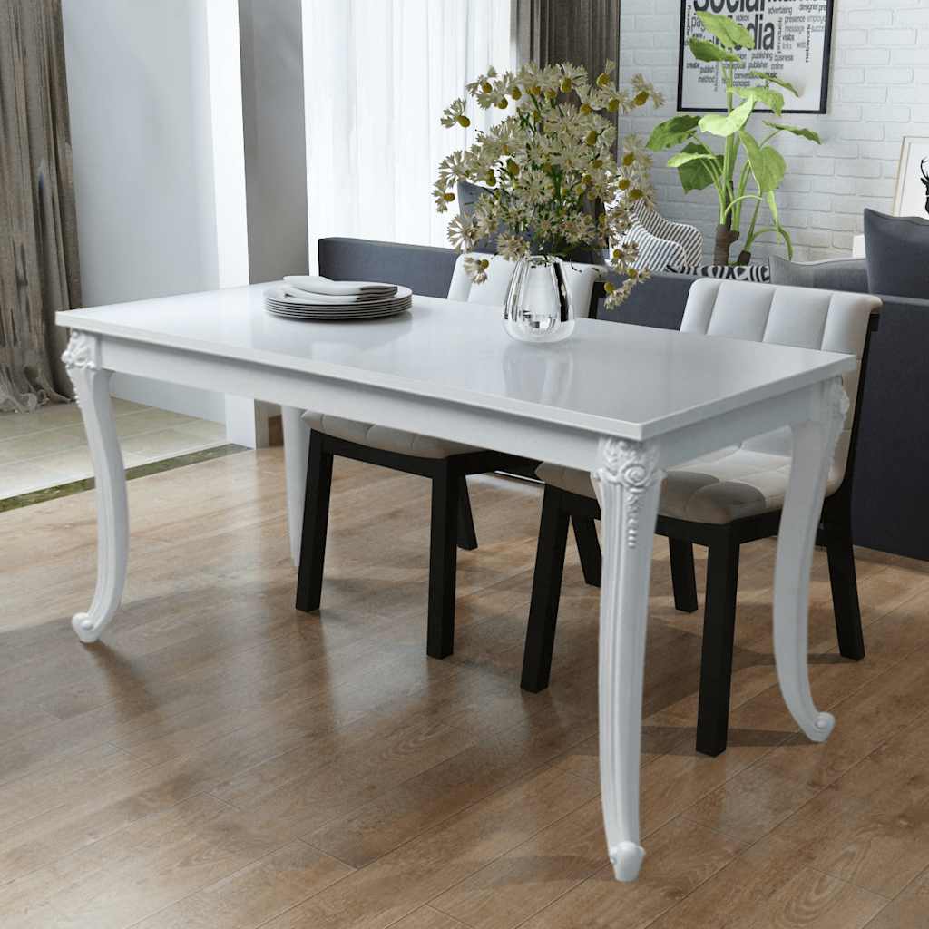 243383 vidaXL Dining Table 116x66x76 cm High Gloss White