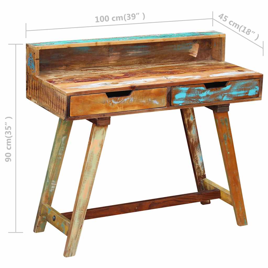 243270 vidaXL Desk Solid Reclaimed Wood - Multicolour - 100 x 45 x 90 cm