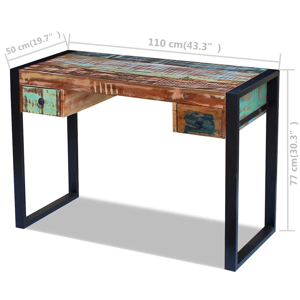 243276 vidaXL Desk Solid Reclaimed Wood - Multicolour - 110 x 50 x 77 cm