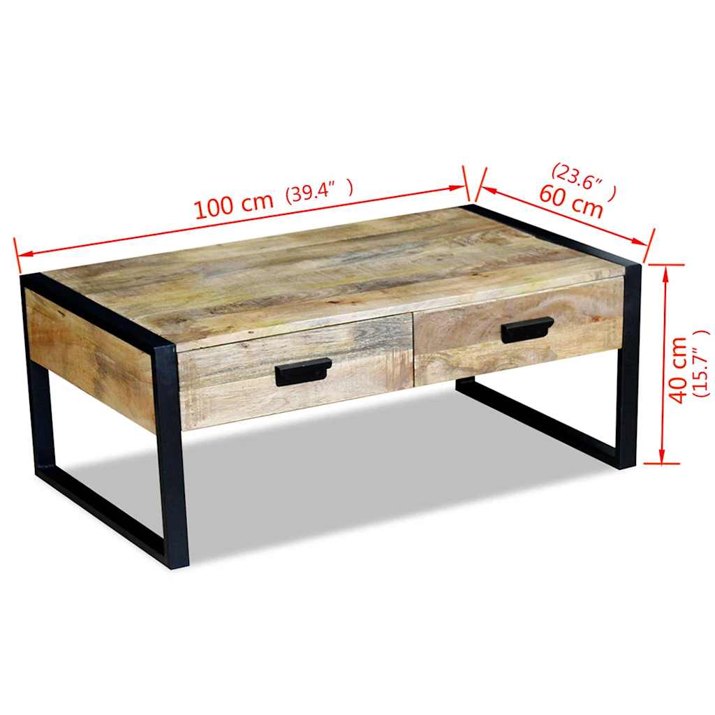 243297 vidaXL Coffee Table with 2 Drawers Solid Mango Wood 100x60x40 cm - Brown