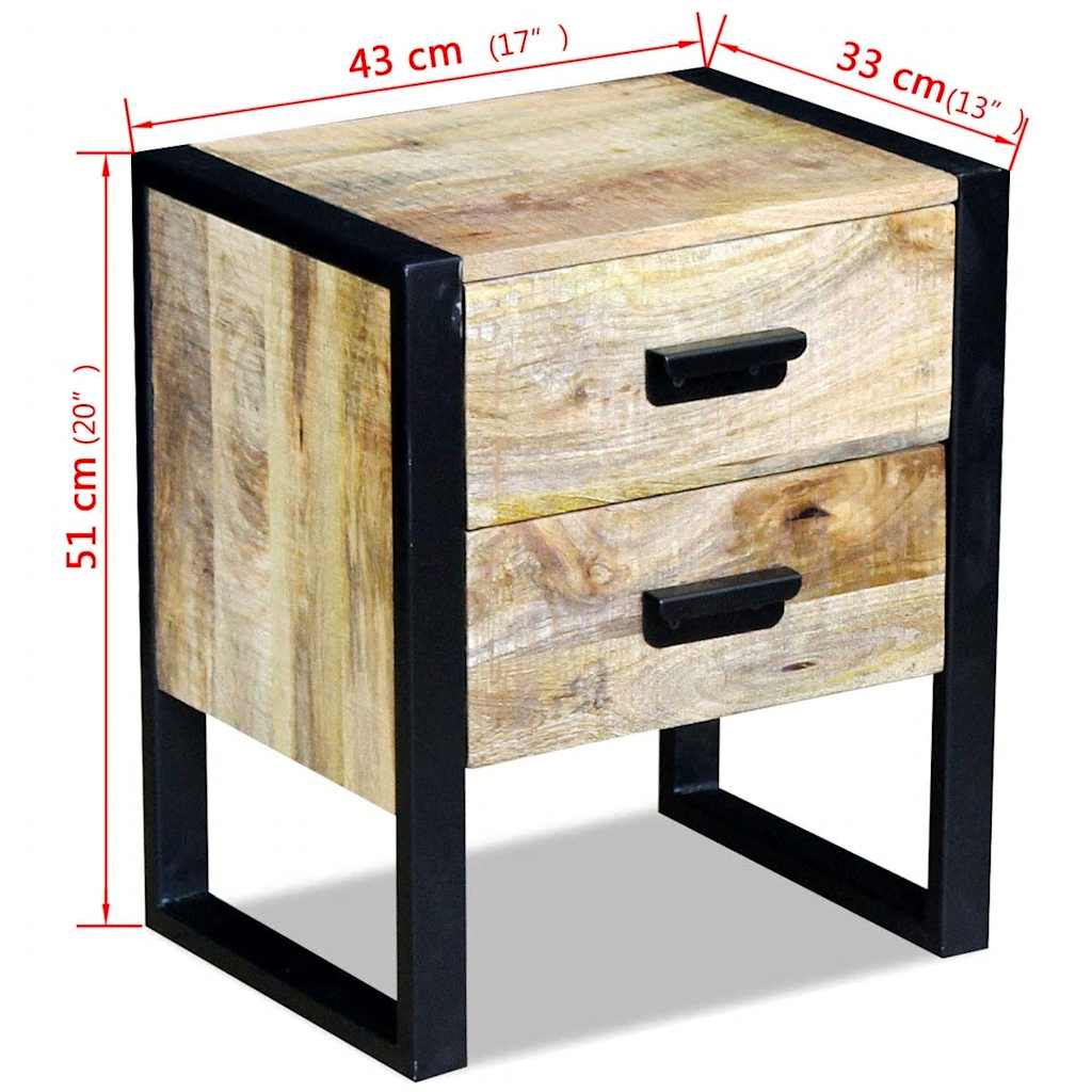 vidaXL Side Table with 2 Drawers Solid Mango Wood 43x33x51 cm - Brown