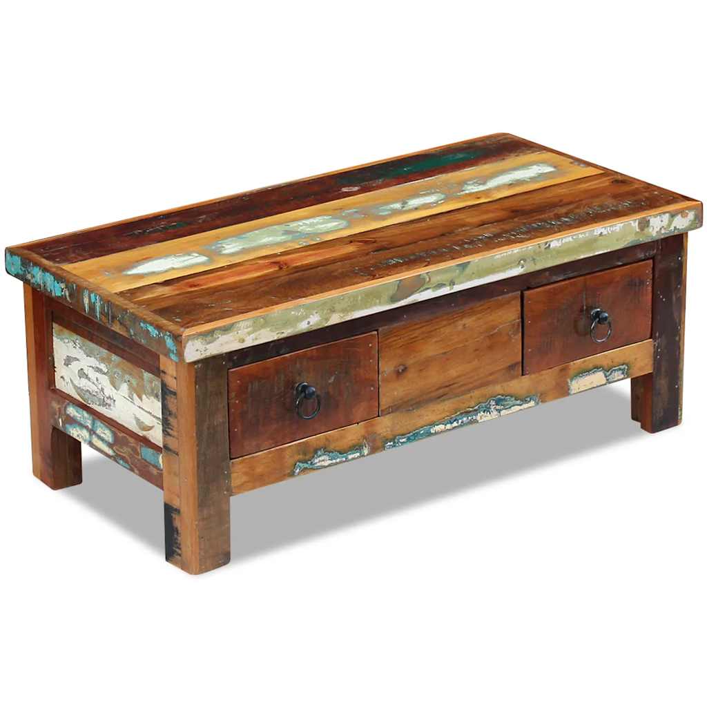 243321 vidaXL Coffee Table Drawers Solid Reclaimed Wood 90x45x35 cm - Brown