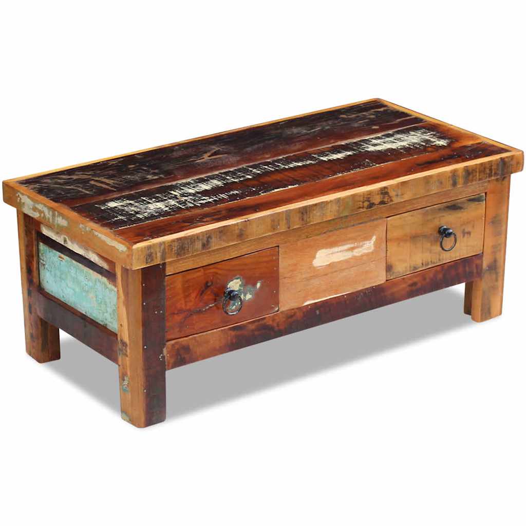 243321 vidaXL Coffee Table Drawers Solid Reclaimed Wood 90x45x35 cm - Brown