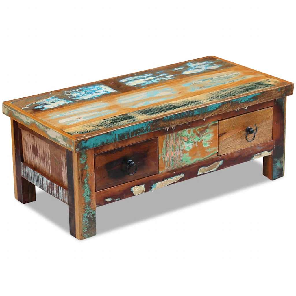 243321 vidaXL Coffee Table Drawers Solid Reclaimed Wood 90x45x35 cm - Brown