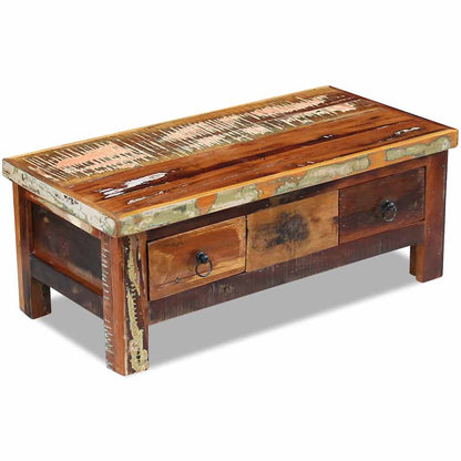 243321 vidaXL Coffee Table Drawers Solid Reclaimed Wood 90x45x35 cm - Brown