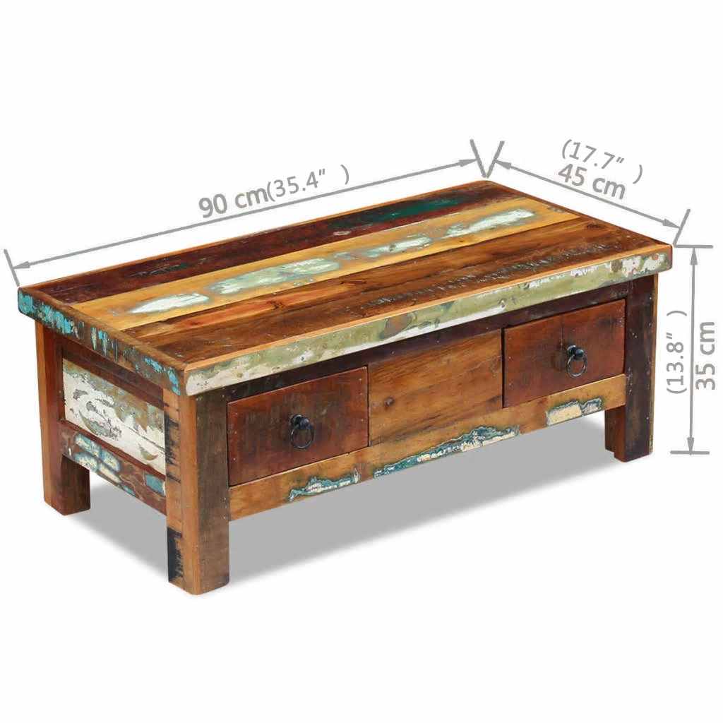 243321 vidaXL Coffee Table Drawers Solid Reclaimed Wood 90x45x35 cm - Brown