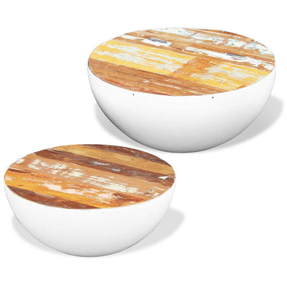 243351 vidaXL Two Piece Bowl Shaped Coffee Table Set Solid Reclaimed Wood - White - 60 x 60 x 30 cm