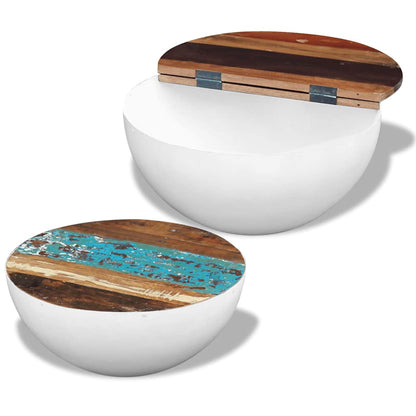 243351 vidaXL Two Piece Bowl Shaped Coffee Table Set Solid Reclaimed Wood - White - 60 x 60 x 30 cm