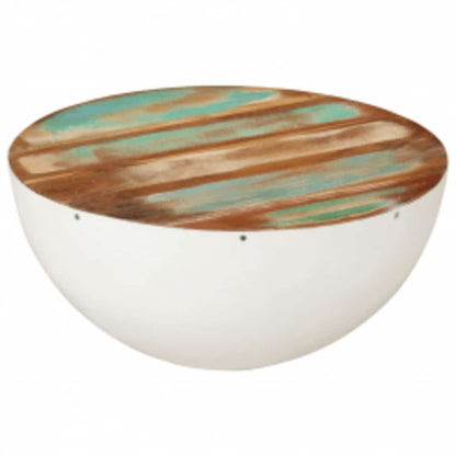 243351 vidaXL Two Piece Bowl Shaped Coffee Table Set Solid Reclaimed Wood - White - 60 x 60 x 30 cm