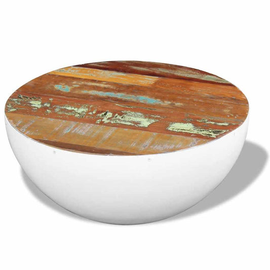 243353 vidaXL Bowl Shaped Coffee Table Solid Reclaimed Wood 60x60x30 cm - White - 30 cm
