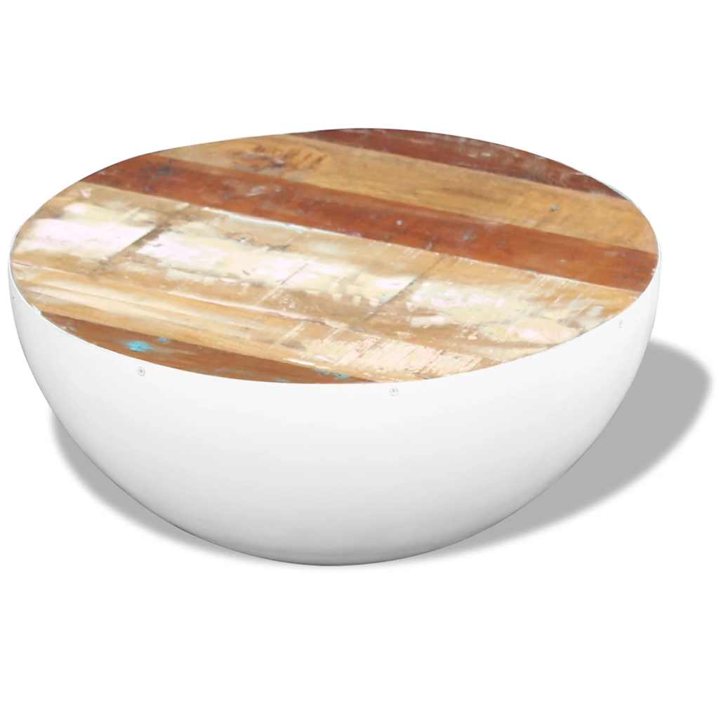 243353 vidaXL Bowl Shaped Coffee Table Solid Reclaimed Wood 60x60x30 cm - White - 30 cm