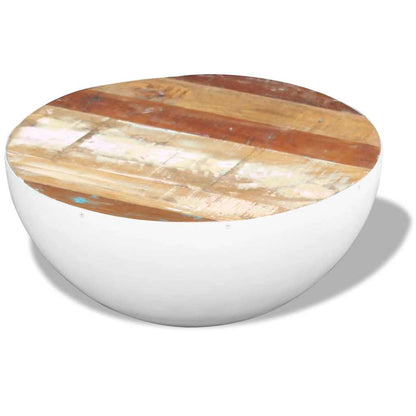 243353 vidaXL Bowl Shaped Coffee Table Solid Reclaimed Wood 60x60x30 cm - White - 30 cm