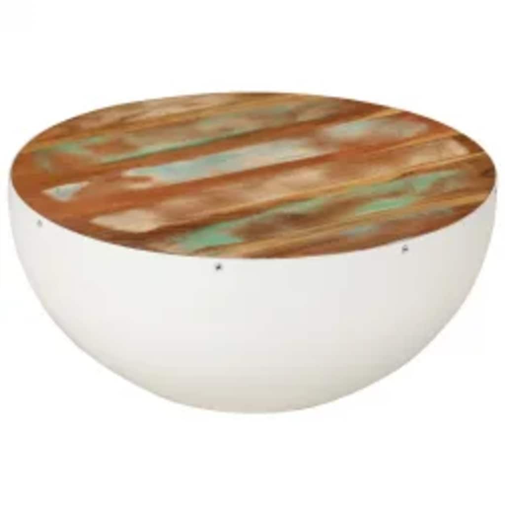 243353 vidaXL Bowl Shaped Coffee Table Solid Reclaimed Wood 60x60x30 cm - White - 30 cm