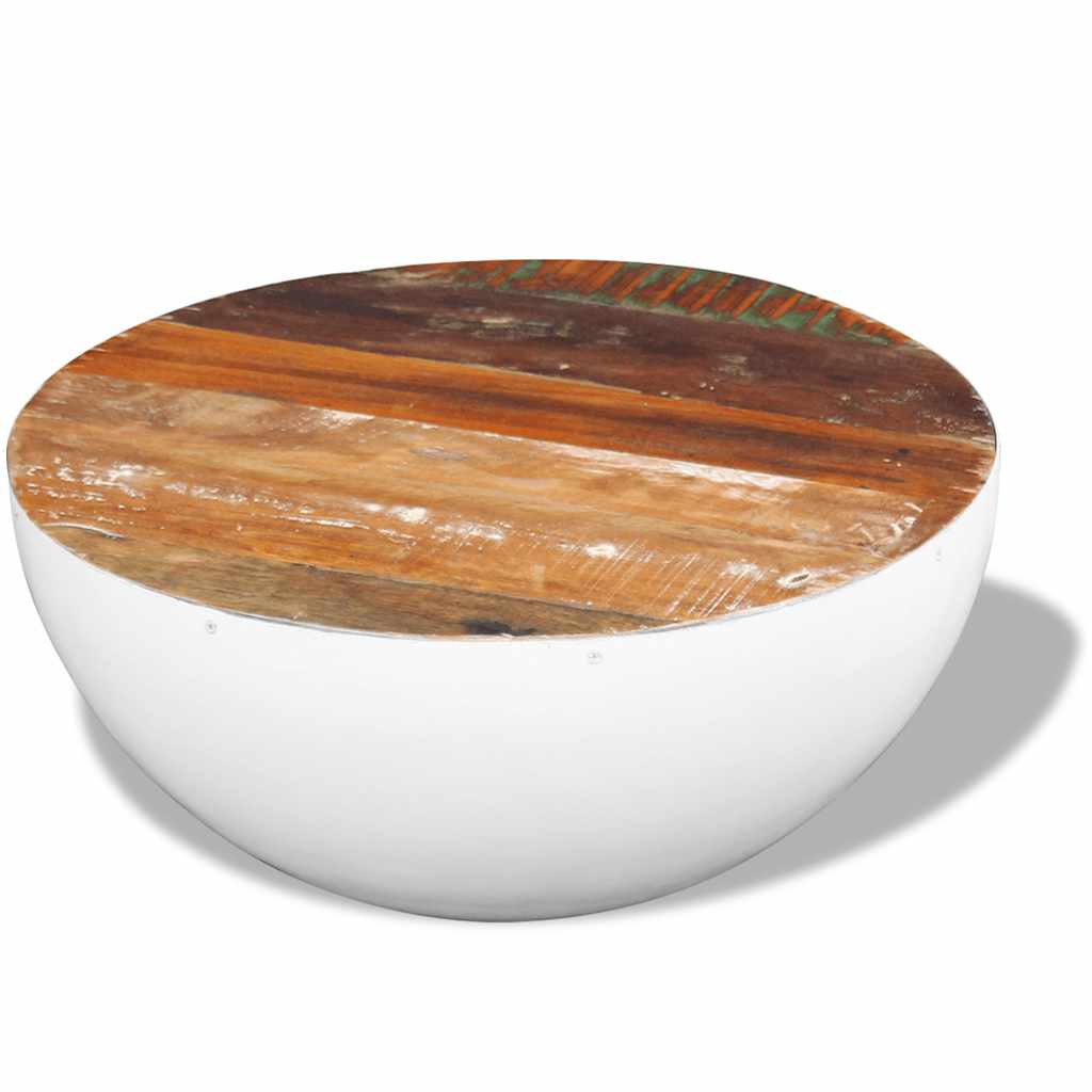 243353 vidaXL Bowl Shaped Coffee Table Solid Reclaimed Wood 60x60x30 cm - White - 30 cm