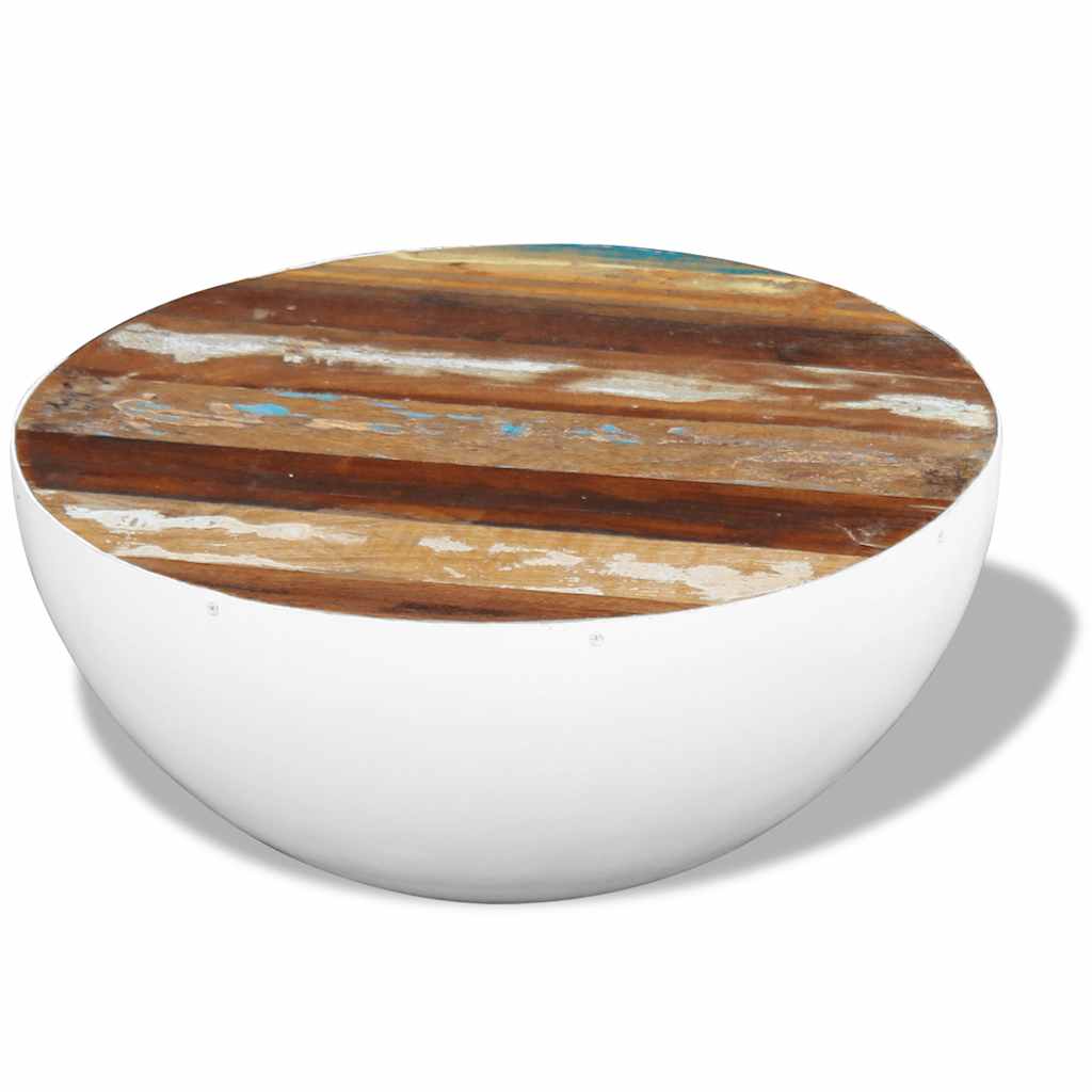 243353 vidaXL Bowl Shaped Coffee Table Solid Reclaimed Wood 60x60x30 cm - White - 30 cm