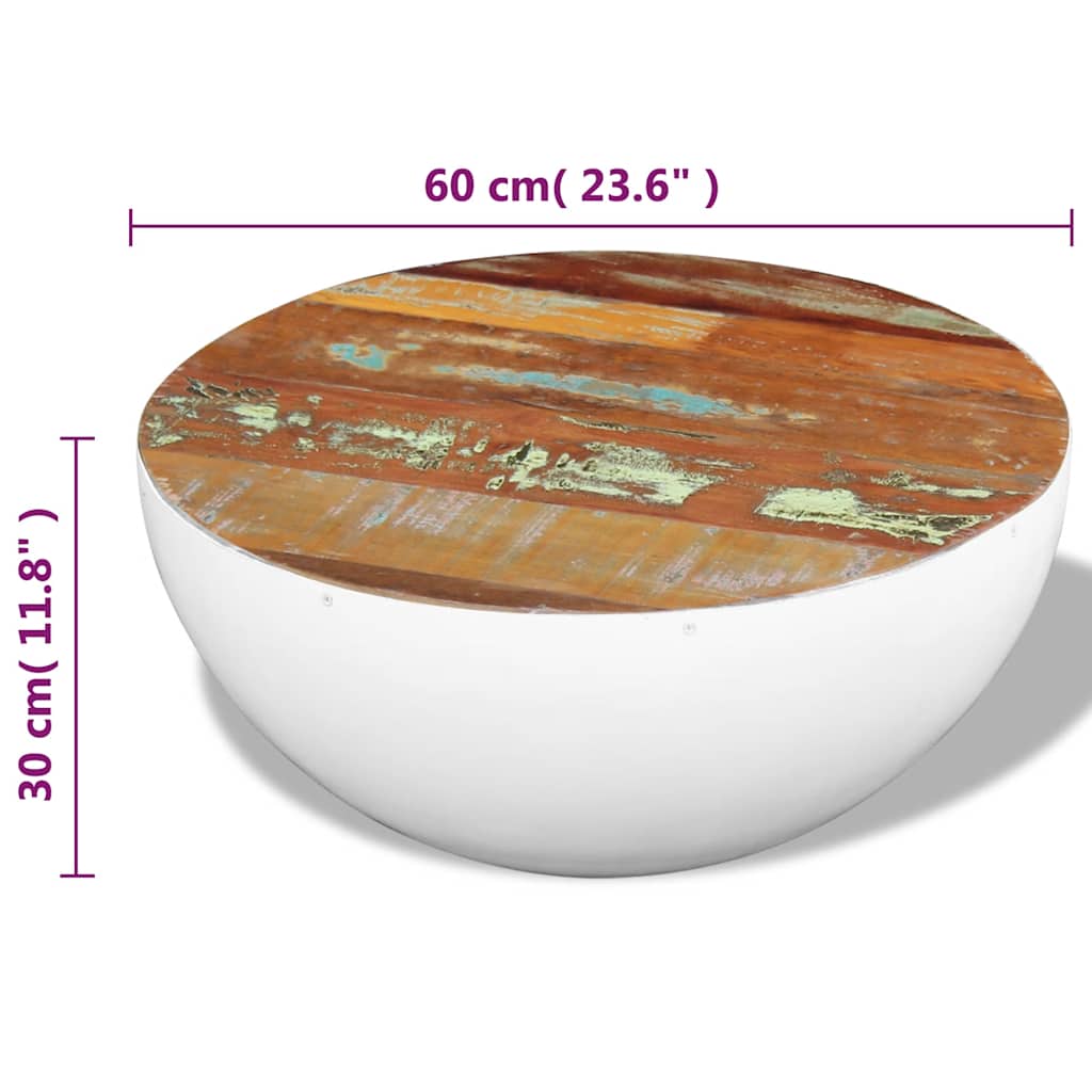 243353 vidaXL Bowl Shaped Coffee Table Solid Reclaimed Wood 60x60x30 cm - White - 30 cm